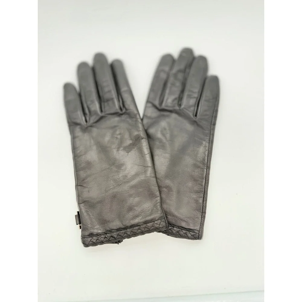 Nine‎ & Company Black Genuine Leather Gloves Braided Trim Metal szLarge Vintage